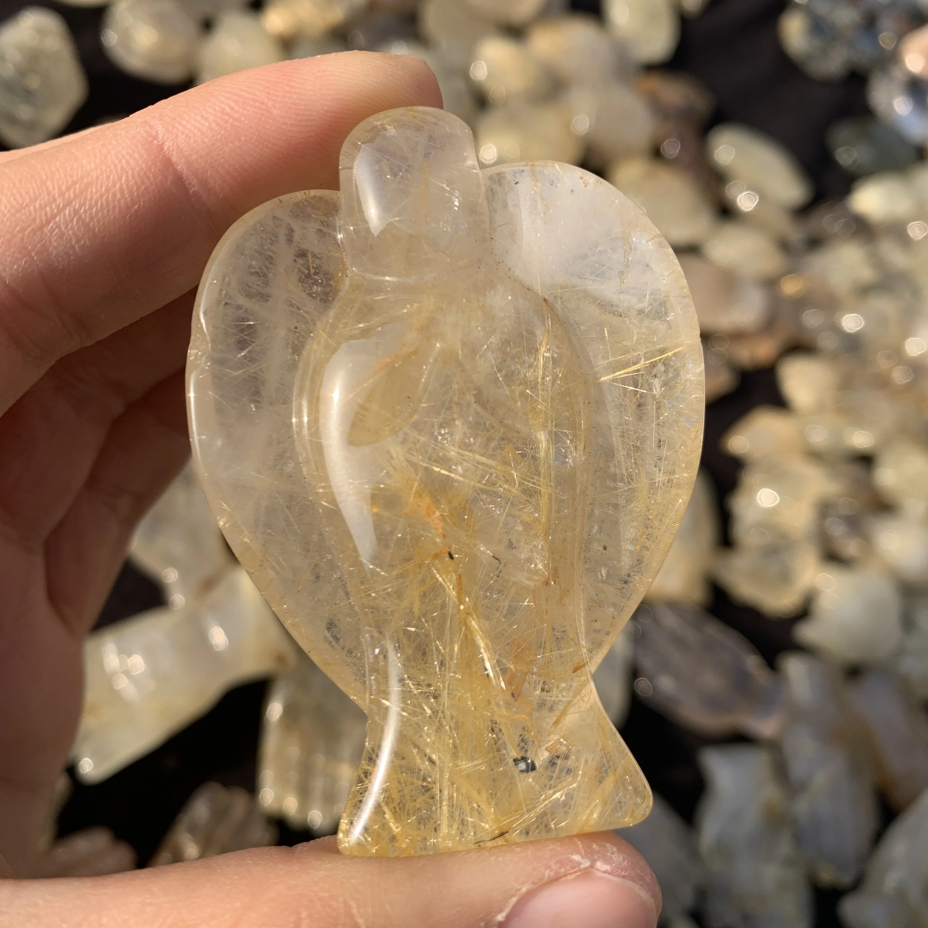 

Natural Rutilated quartz crystal carved Angel Gemstone Angel Healing Statue