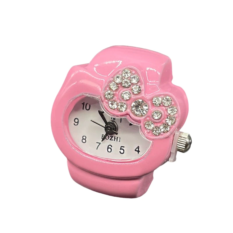 Hello Kitty Kawaii Clock Ring Bow Water Diamond Cute Simple Fashionable Unique Ring Versatile Colorful Ring Watch Exquisite Gift