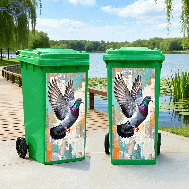 2D Flat Printing 1pc Trash Can Sticker, Flying Pigeon Colorful Wings High Flight Theme Design, Self-Adhesive Wall Decal Wallpa