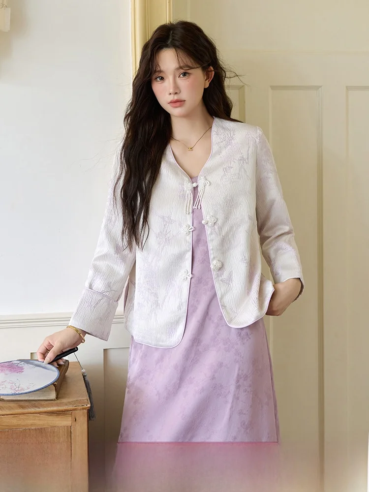 

Утягивающий женский комплект большого размера, осенний новый комплект в стиле ретро, национальное пальто на пуговицах с ремешком Dr, свободная посадка с высокой талией