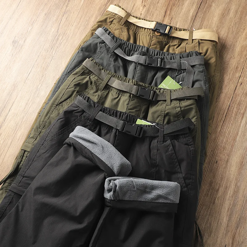 Outdoor Workwear Pants Men's Loose Fleece Lined Thick Soft Hiking Pants Windproof Waterproof Polyester Fiber Straight Leg