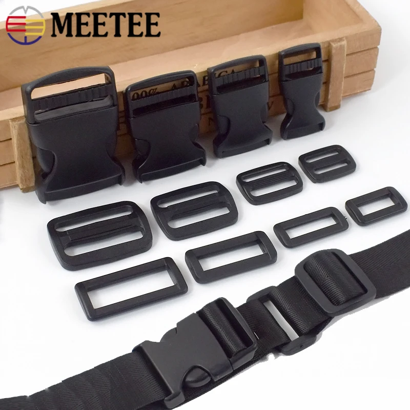 

5/10Sets 15-50mm Plastic Release Buckle Bag Strap Buckles Tri-Glide O Ring Adjust Clip Clasp Belt Webbing Hook DIY Accessories