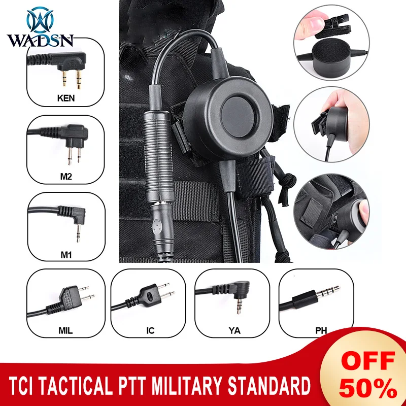 Wadsn Waterproof PTT New TCI Tactical Headset For Comtact/MSA Military Headphone For BaoFeng Walkie Talkie Kenwood ICOM Plug