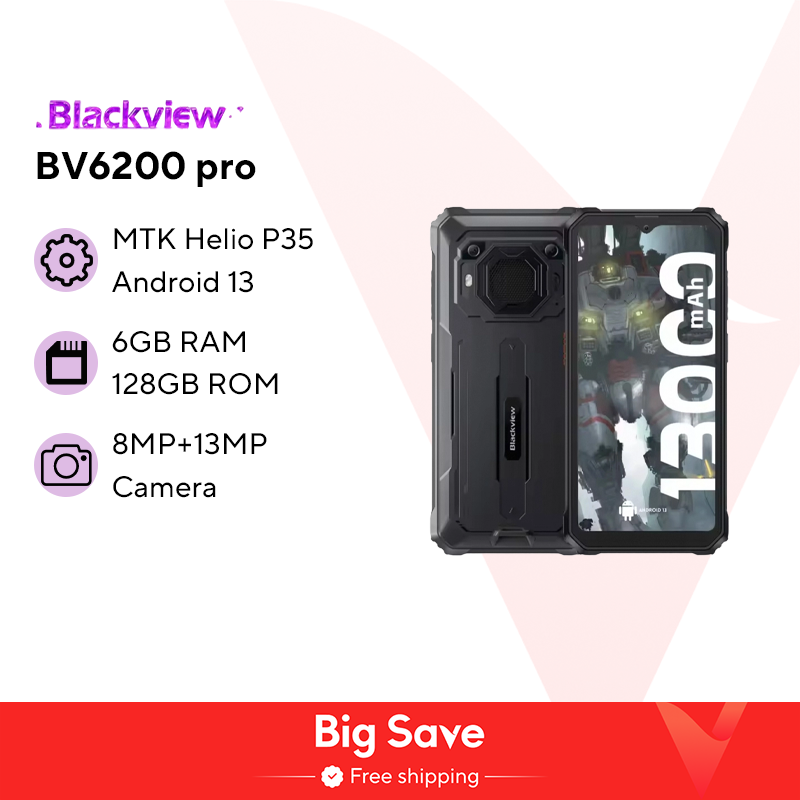  Blackview BV6200 Pro Rugged Phone Android 13 6.56'' Helio P35, 4GB+128GB Smartphone 13000mAh With 18W Fast Charge NFC Cell Phone 