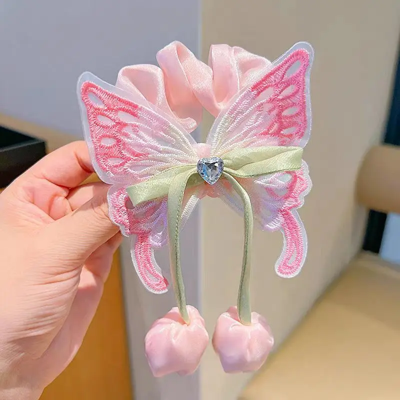 Bonitas bandas elásticas para el cabello con borlas de tulipán y mariposa para niñas y niños, accesorios para el cabello de princesa, tocados para bebés, lazos para el cabello