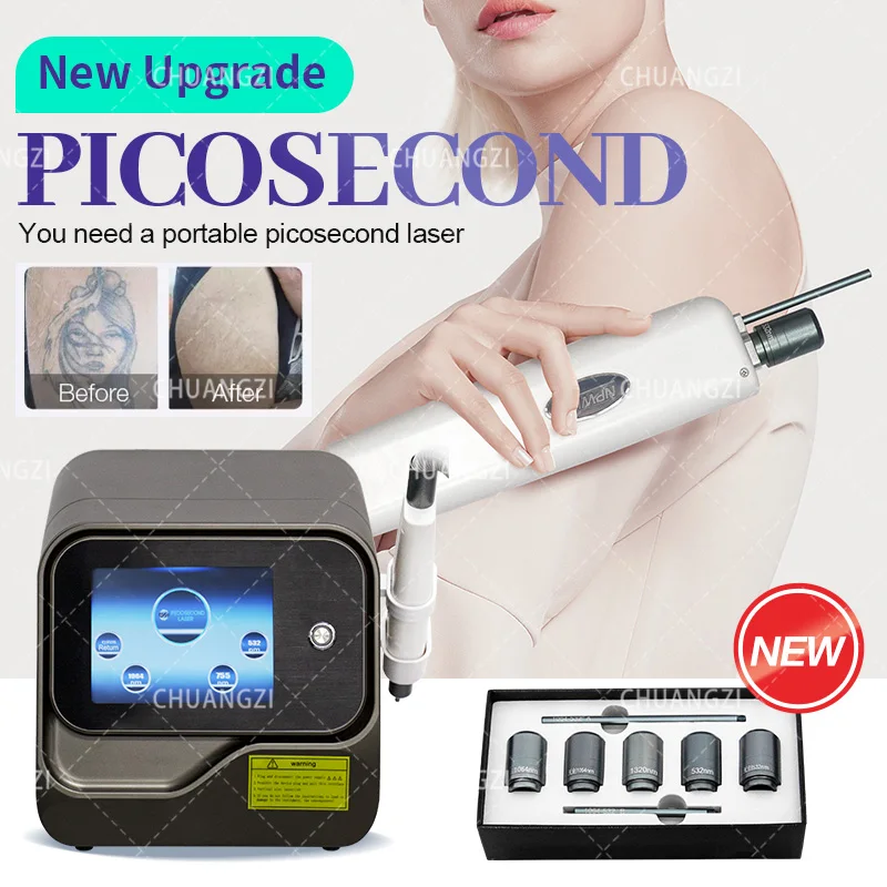 New 2000W Protable Picosecond Laser Nd Yag Tattoo Removal Machine 1064nm 755nm 532nm Pico Q Switched