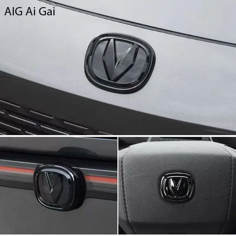 For Changan Univ Uni-v 2022 ABS Front Rear Steering Wheel Emblem Black Carbon Fiber Pattern Modified Patch Decorative Frame