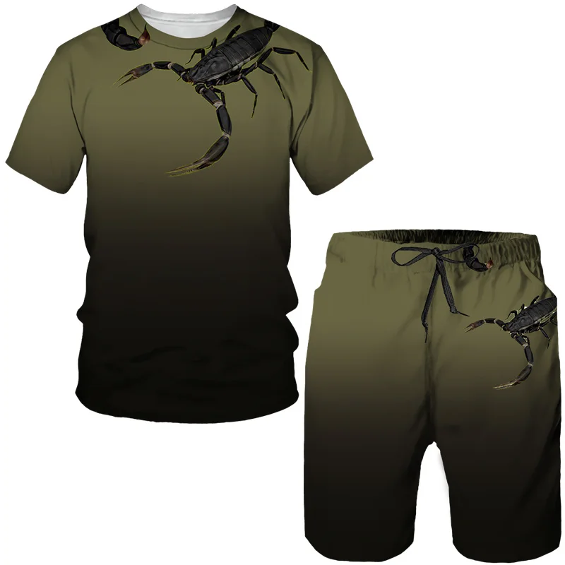 2025 New 3D Printed Fashionable Oversized Short Sleeved T-shirt and Pants Set for Men's Clothing Shorts Set for Men's Sportswear