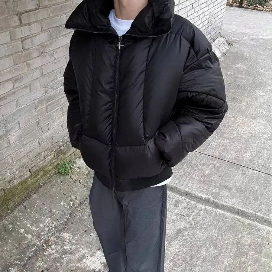 Vintage American Style Men's Cotton Coat Jacket High End Feel Casual Loose Fit Warm Padded Jacket For Autumn/Winter Black Cotton