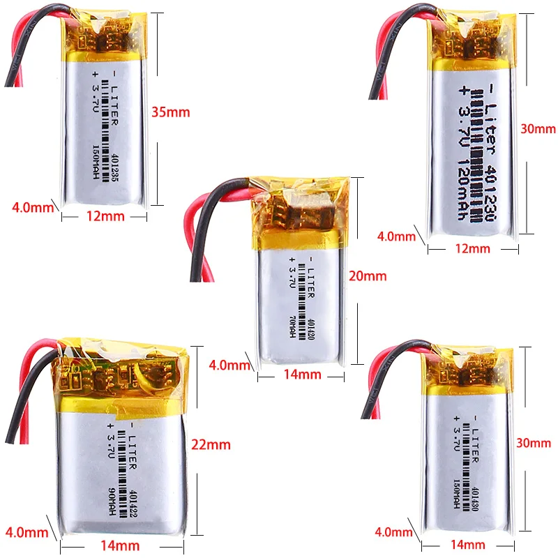 401230 120mah 401235 150mah 401420 70mah 401422 90mah 401430 150mah3.7V polymer lithium battery