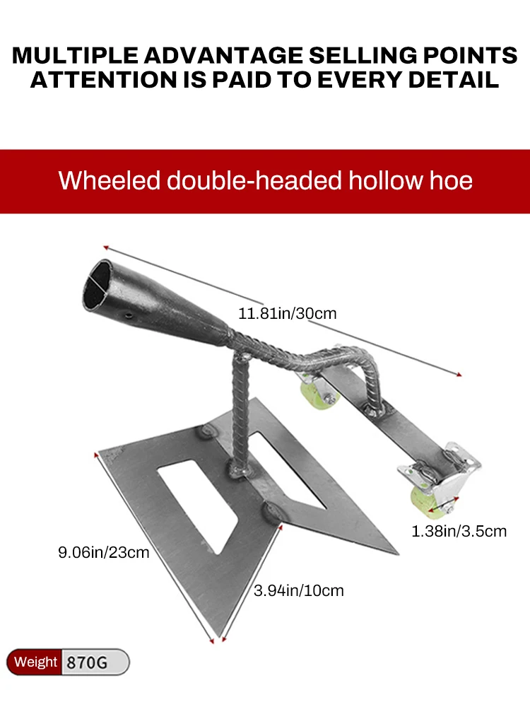 수동 푸시 제초 헤드 듀얼 헤드 휠 호, 망간강 제초기, 정원 호, 제초 및 흙 풀기용 이중 용도