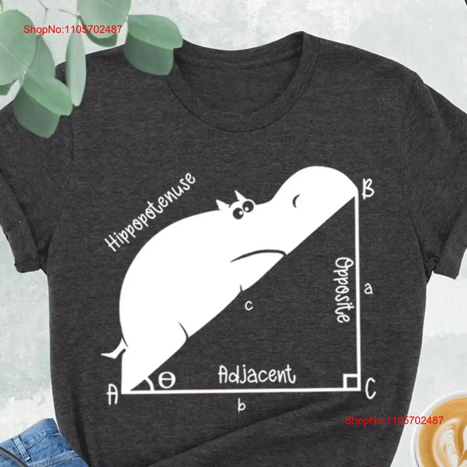 Funny Hippopotenuse T Shirt Math Geometry Teacher for Mathematics vintage Washed Casual Comfortable Versatile homme