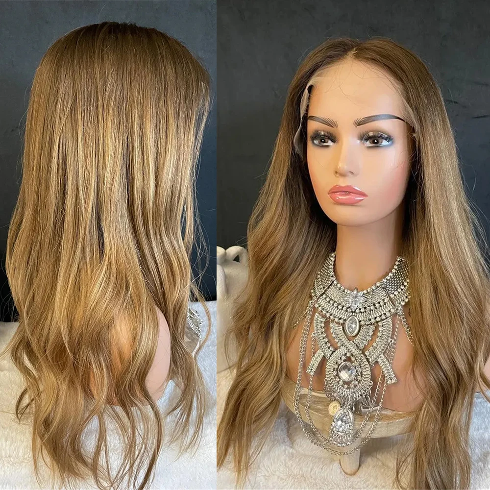 Honey Brunette Blonde Ombre Wig for Women Heat Friendly Mixed Human And Synthetic Fiber Lace Frontal Wig Beginner Friendly