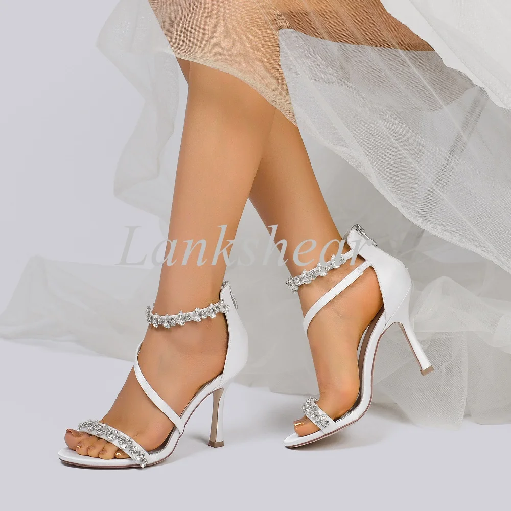 

Rhinestone Round Toe Women Sandals Cover Heel Solid Ankle Strap Fashion Buckle Strap Sexy Party Women Shoes 2024 New Arrivals