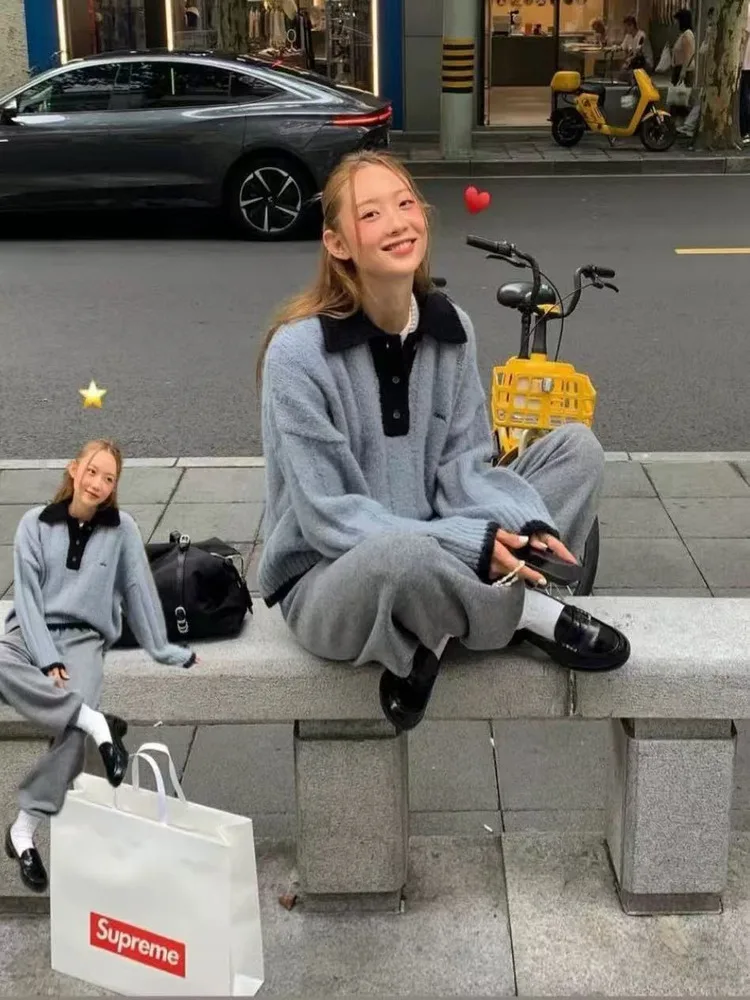 

Autumn Winter New Sle E Vintage College Sle Color Blo Slim Fit Ne Knitted Sweater Women Casual Versatile Sweater