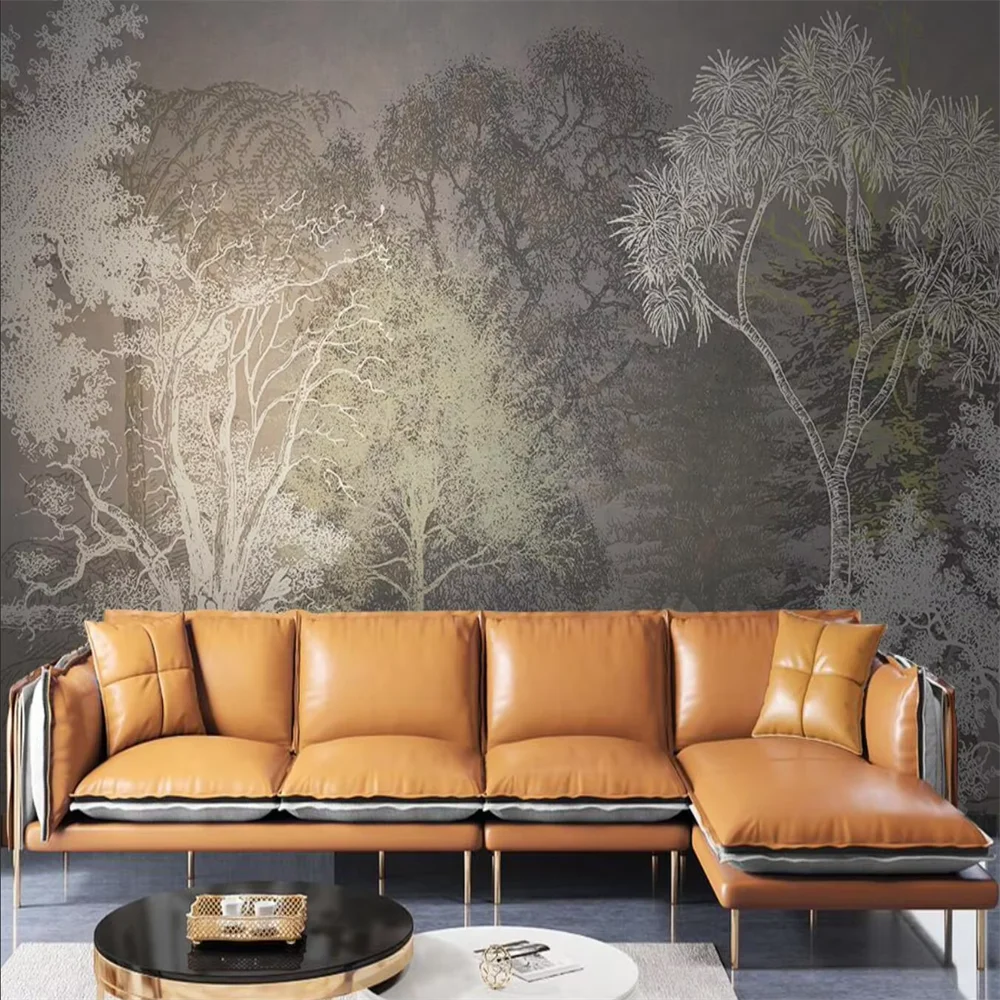 Custom Vintage Tree wallpaper mural Nordic minimalist industrial warm gray retro forest wall paper 3D papel de parede background