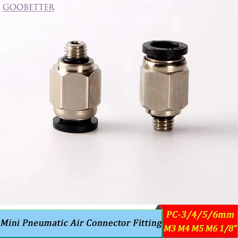 

Mini Pneumatic Air Connector Fitting PC-3/4/5/6mm Male Thread M3 M4 M5 M6 1/8" Straight Hose Fittings Pipe Quick Connectors