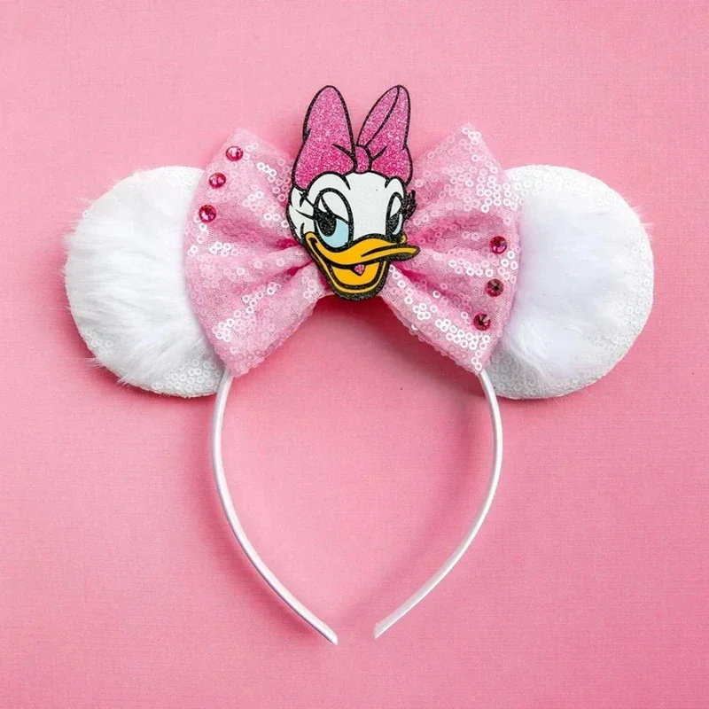 

Fine Disney Pink Daisy Duck Bow Hairbands White Fluff Mickey Mouse Ear Headband for Adults Women Girls Hair Accessories Kid Gift