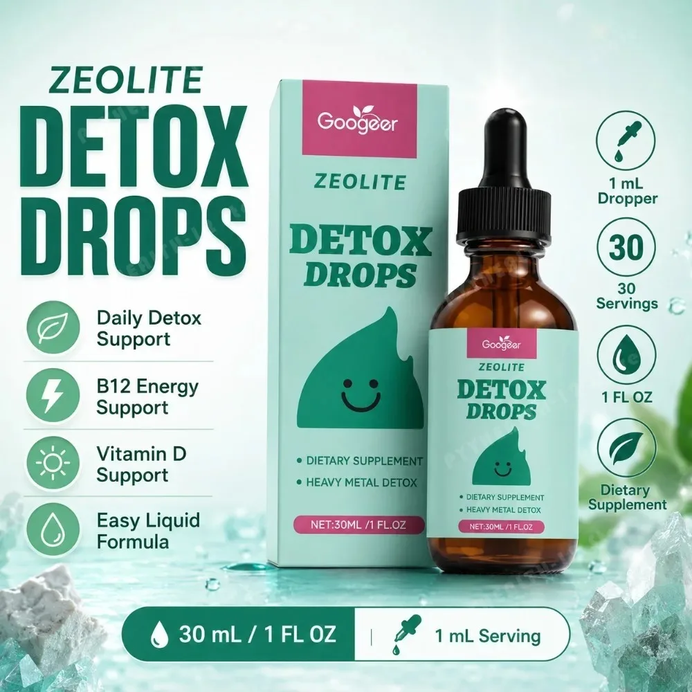 Googeer Zeolite Detox Drops 30ml Heavy Metal Support Vitamin B12 D3 Daily Cleanse Formula Non-GMO Soy-Free Dietary Supplement