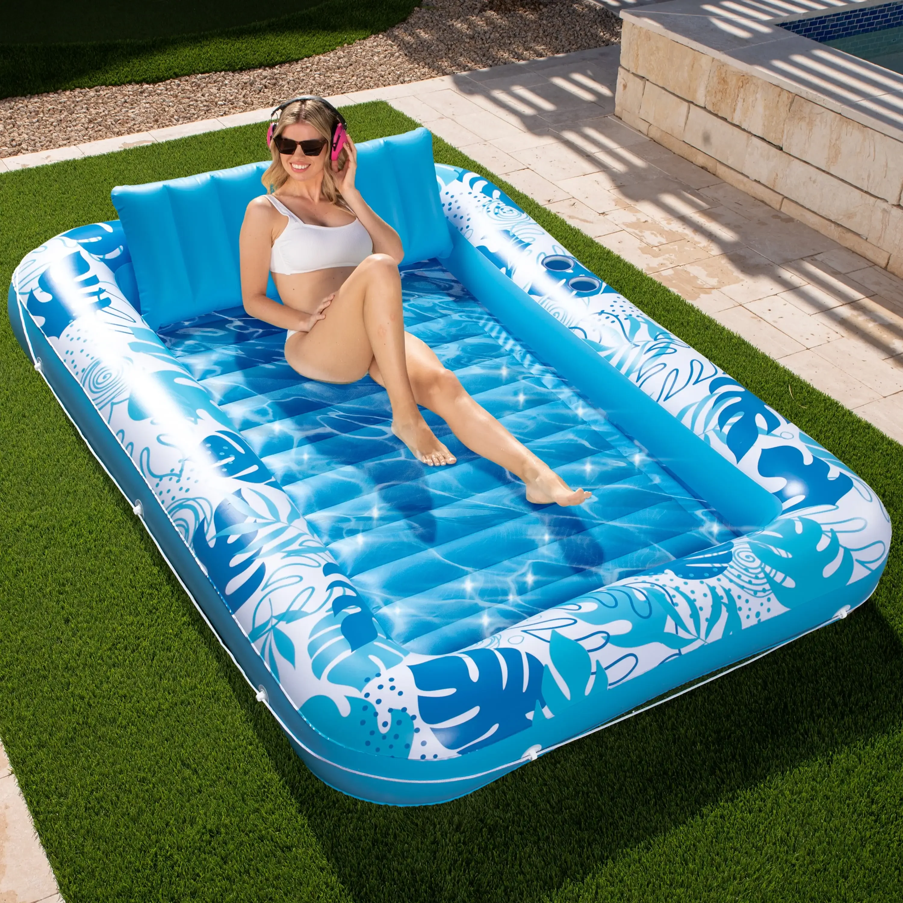 

Inflatable Tanning Pool Lounger Float, Extra Large Suntan Sun Tan tub for Adults & Kids, Bed Blow up, Raft Lounge Floatie