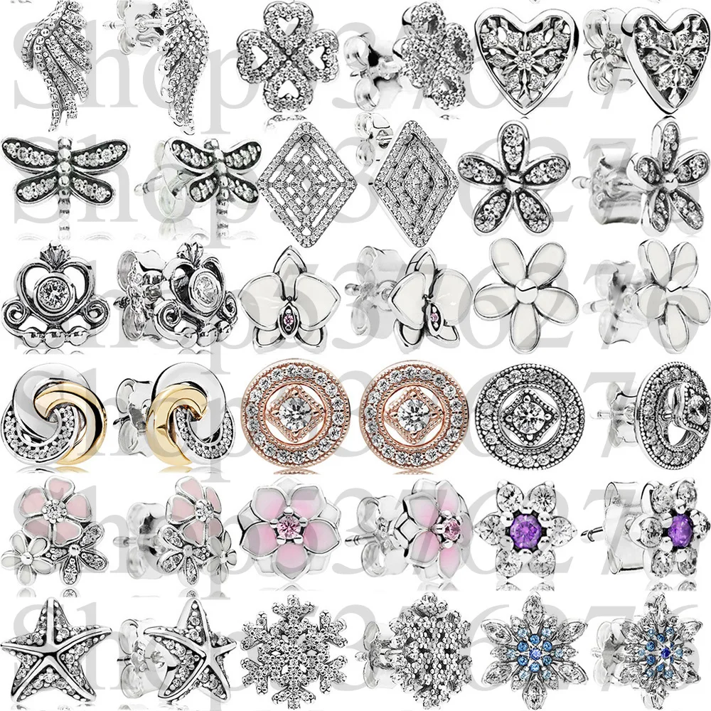 925 Sterling Silver Majestic Feathers Geometric Lines Interlinked Circles Tiara Fashion Stud Earrings For Women Gift DIY Jewelry