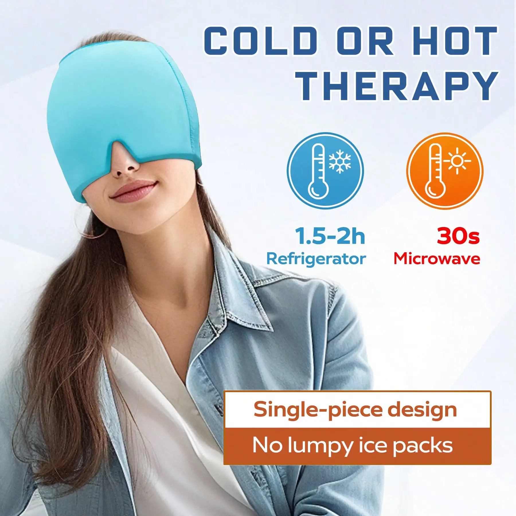 Gorro de gel para aliviar la migraña: envoltura para la cabeza de terapia fría y caliente para dolores de cabeza, presión sinusal, ojos hinchados, alivio de la tensión y el estrés