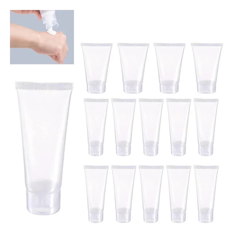 10pcs Empty Cosmetic Soft Tubes 15-100ml Transparent Plastic Travel Refillable Bottles Shower Gel Body Lotion Cleanser Shampoo