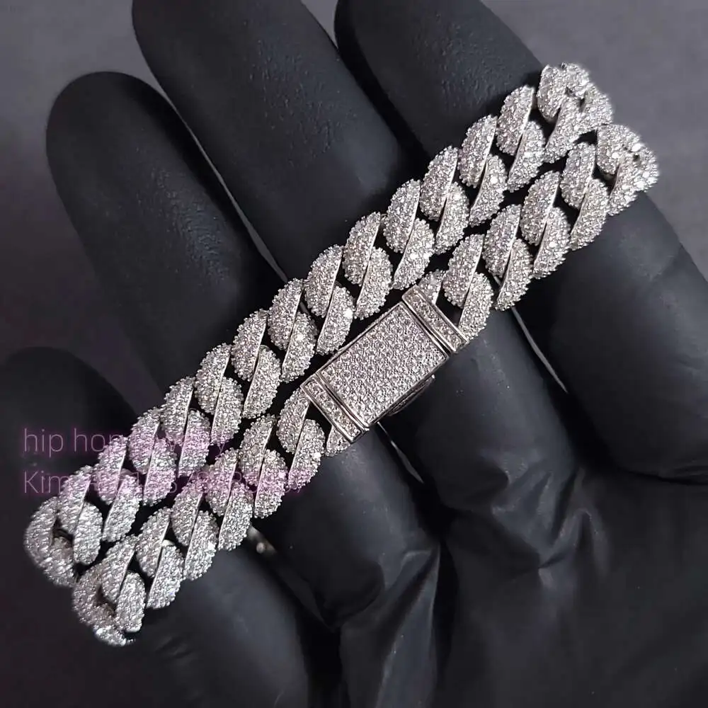 Hip Hop Jewelry Hot Cuban Link Chain 925 Silver Custom 10mm Width Gra Certificate Moissanite Diamond Cuban Necklace