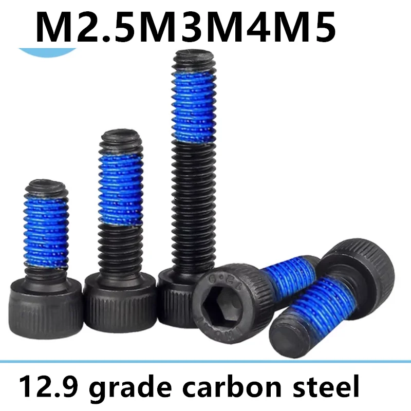 

M2.5M3M4M5 12.9 grade hex hexagon socket cap head black screw anti-loose shakeproof paint treatment blue glue screw 1174