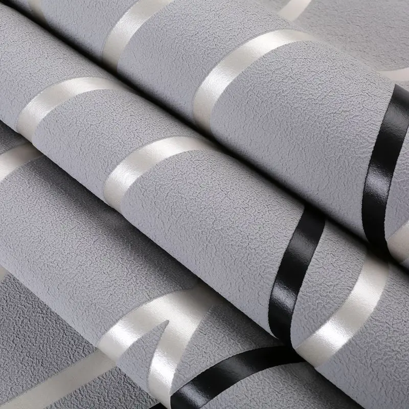 Dark Gray 3D Abstract Curved Stripe Background Wallpaper Bedroom Living Room Hotel Modern Minimalist Deer Skin Velvet Wallpaper