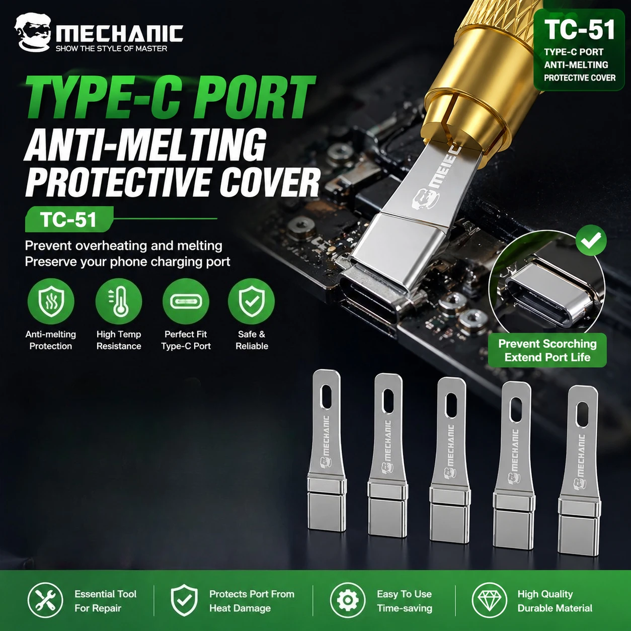 

MECHANIC TC-51 Type-c Tail Plug Anti Melting Protective For Mobile Phone Tail Plug Maintenance Disassembly Welding Repair Tools
