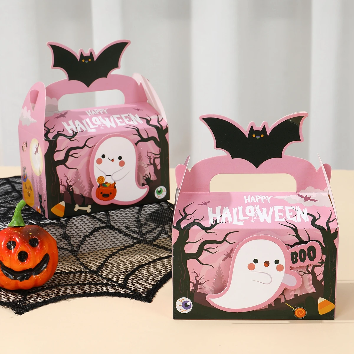 4pcs Halloween Cute Ghost Sticker Suitcase Happy Halloween Party Decorations For Home 2024 Trick or Treat BOO Candy Cookie Box