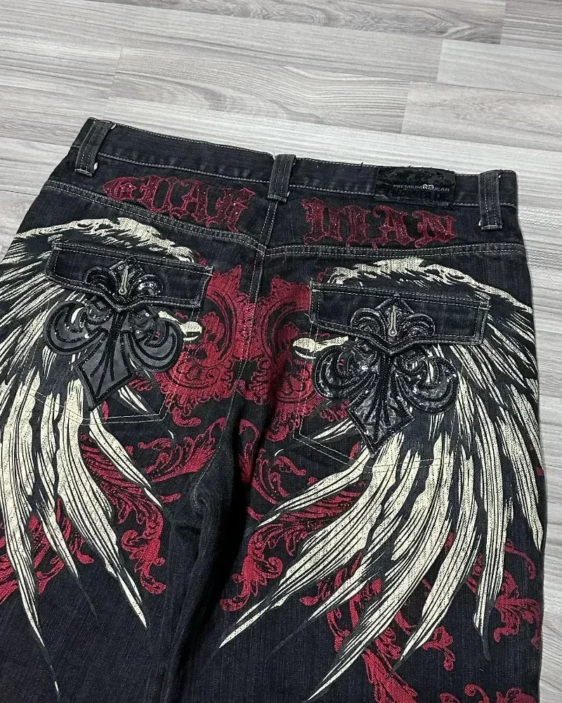 Calça casual solta estampada gótica de hip-hop masculina, popular, extragrande, rua alta, verão, nova moda, Y2K