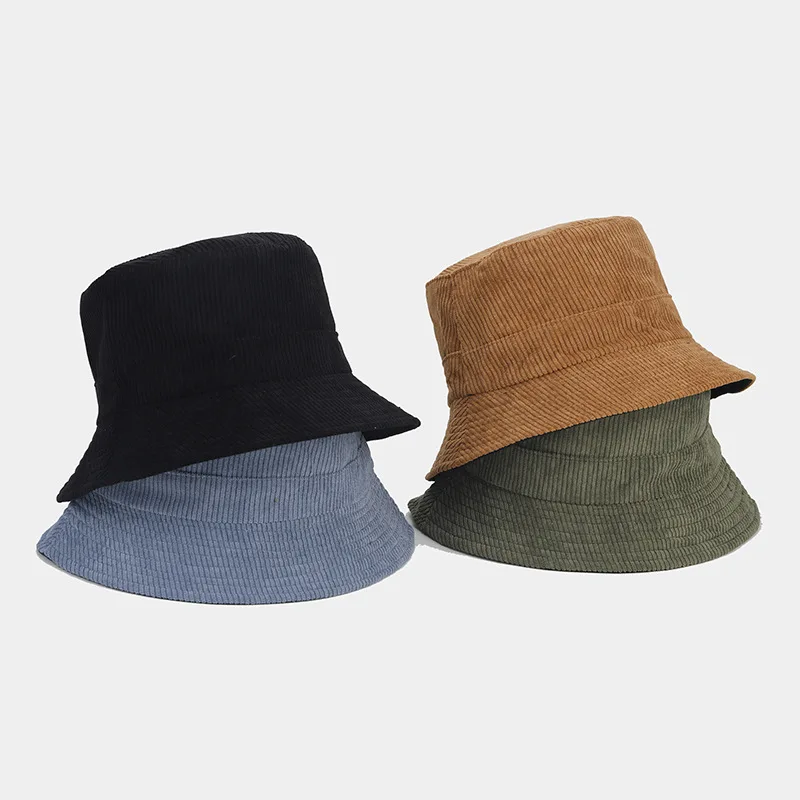 Cappello da pescatore in velluto a coste a doppia faccia autunno e inverno cappello versatile per le vacanze cappellini per lavabo solidi con parasole unisex
