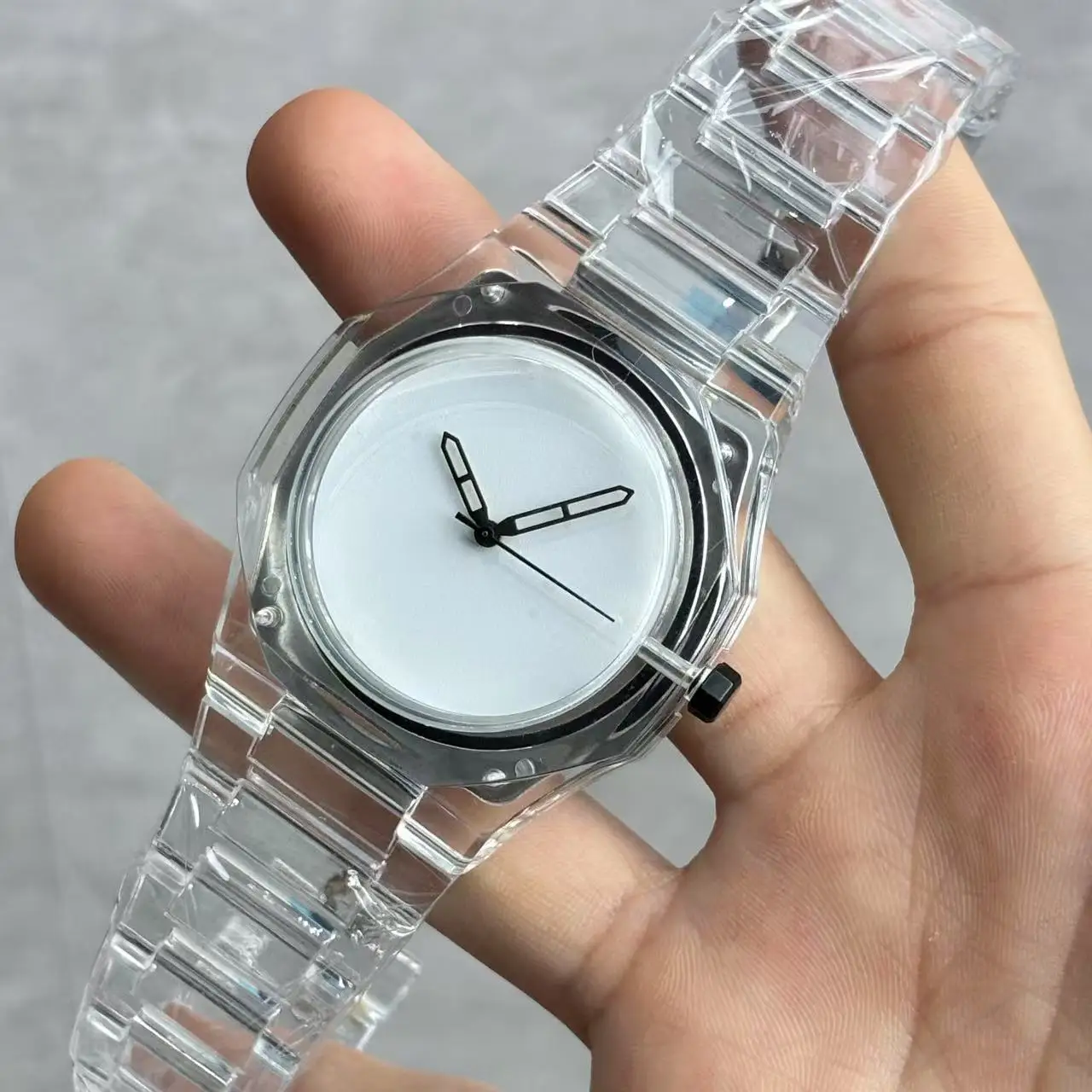 Reloj de cuarzo transparente con números arábigos, reloj de cuarzo resistente al agua informal a la moda para hombre, sin escala, esfera con números arábigos