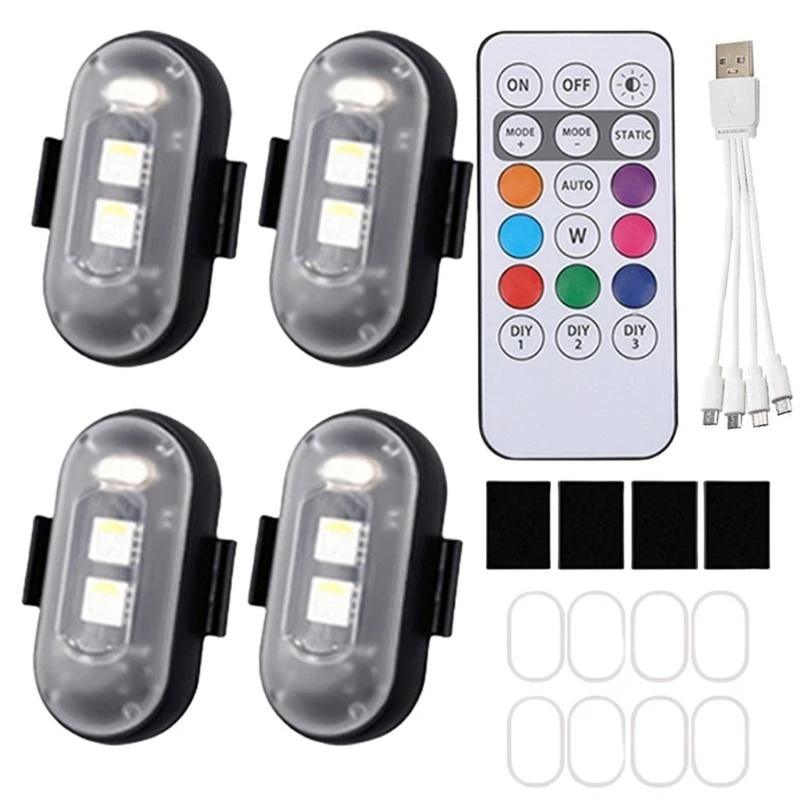 Mini Designs Wireless LED Flashing Lights with Remote Control USB Charges LED Flashing Lights Simple Use for Car Motor