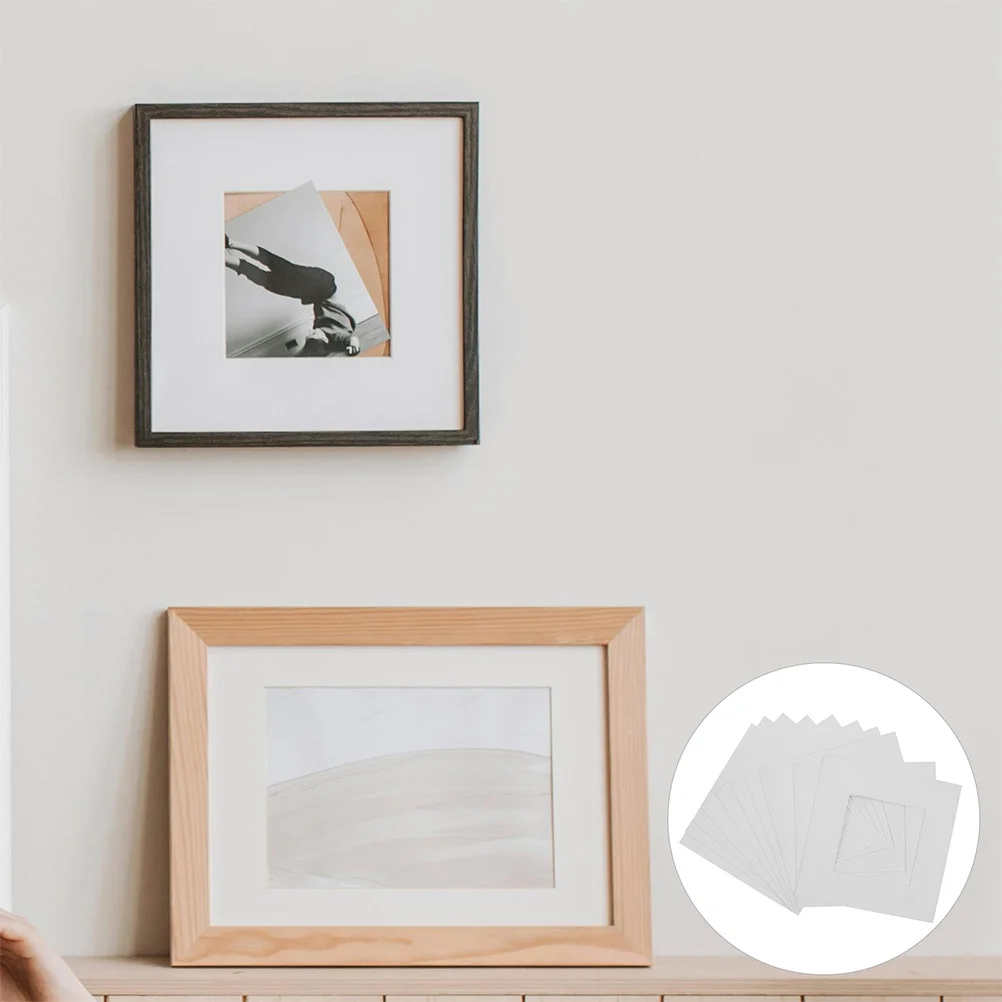 

15pcs White Picture Frame Artwork Display Mats Paintings Prints Posters With Square Cutout Durable Paper Matting Universal Fit