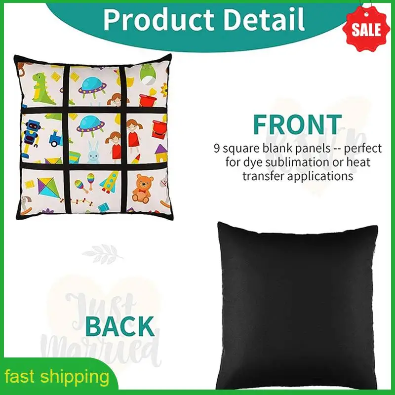 A010 12Pcs Sublimation Blank Panel Pillow Case DIY Polyester Cushion Cover 9 Photo Heat Transfer Printing Throw Pillowcase,S