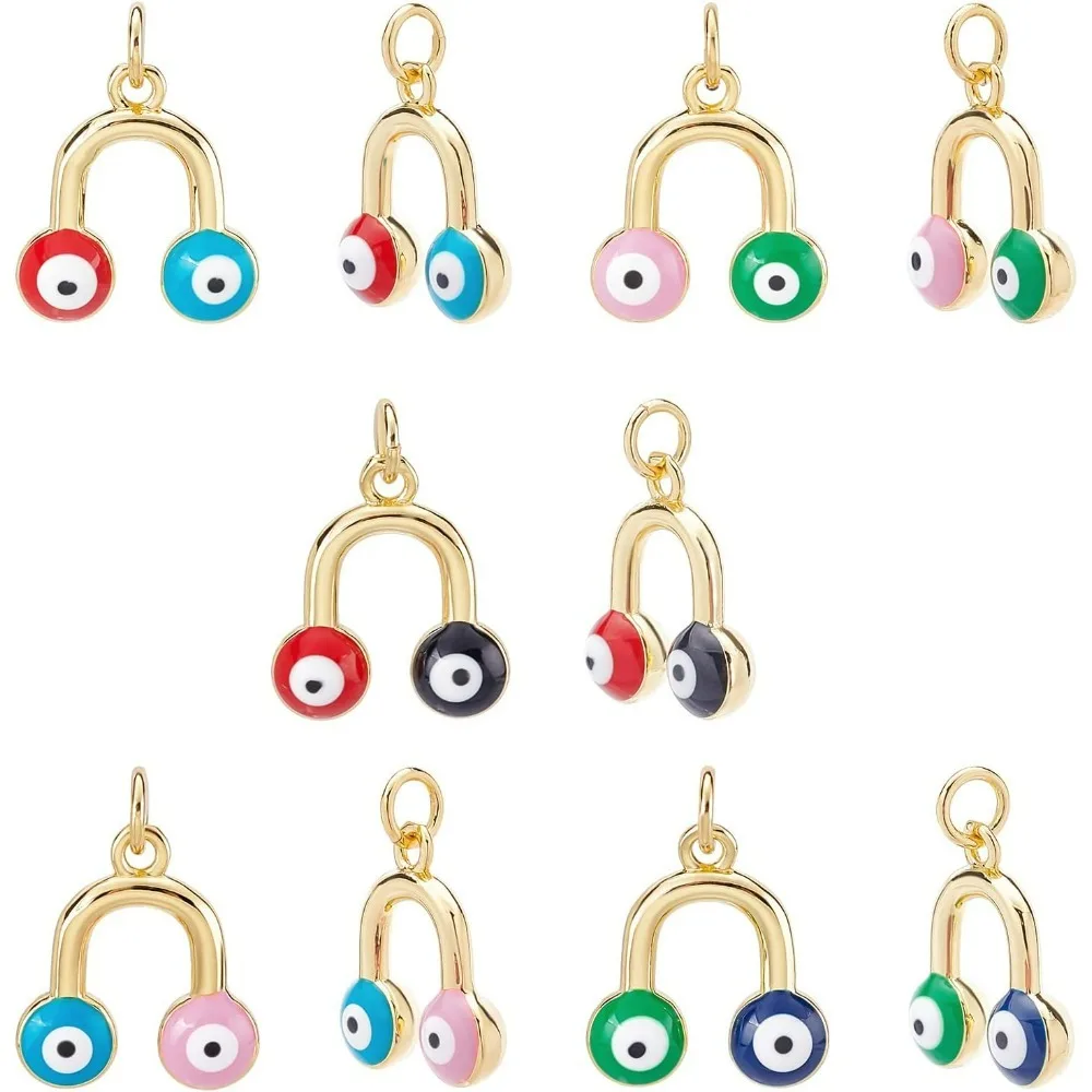 

10 Pcs 5 Colors Real Brass Enamel Eye Charms Enamel Pendants Flat Round Eye Charms with Jump Rings