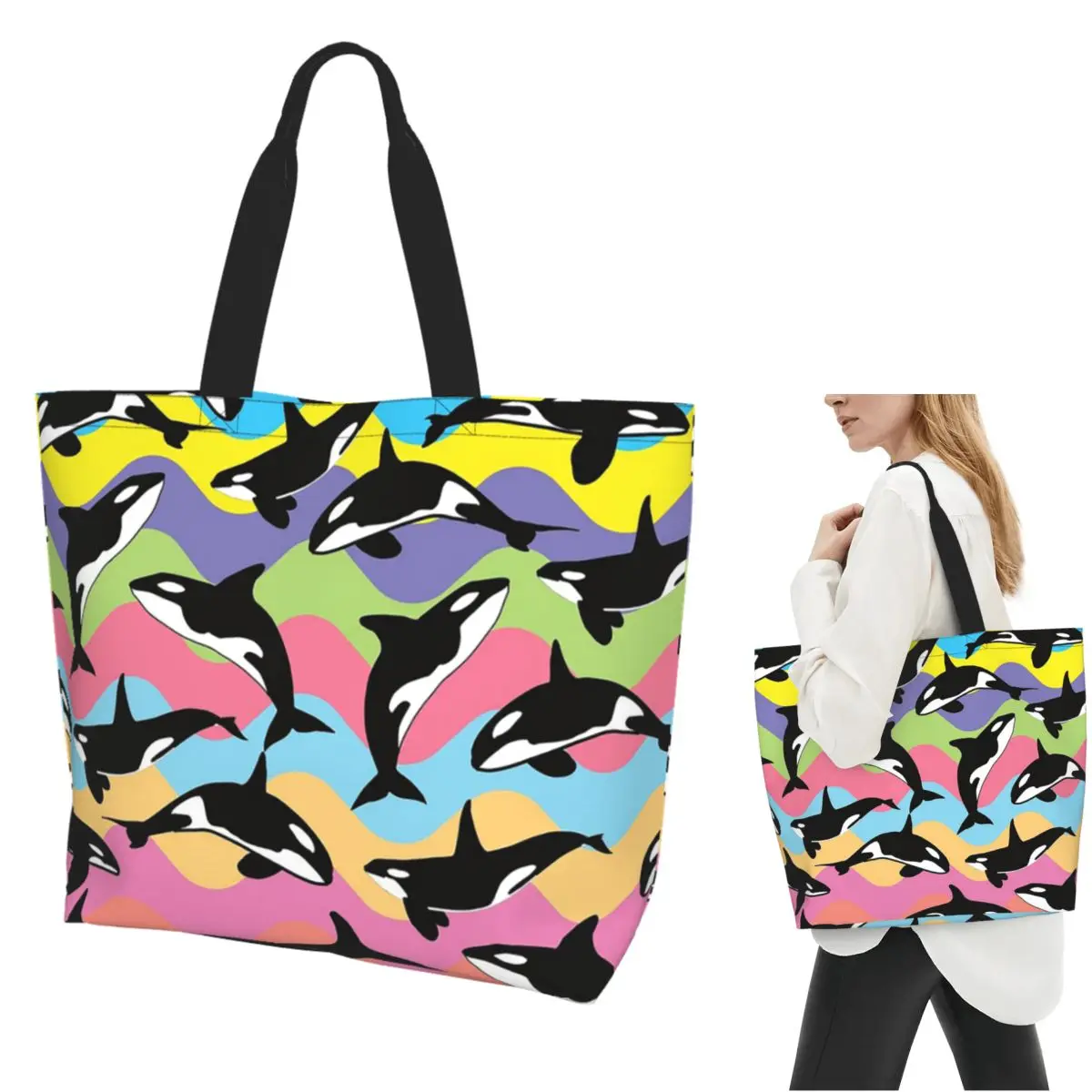 

Orca Killer Whale Сумка для покупок Холщовая сумка на плечо большой вместимости Сумка-шоппер для продуктов для женщин