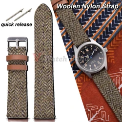 Genuine Leather Woolen Nylon Watch Band 18mm 20mm 22mm Vintage Weave Bracelet Quick Release Strap Men Women Replace Wristband