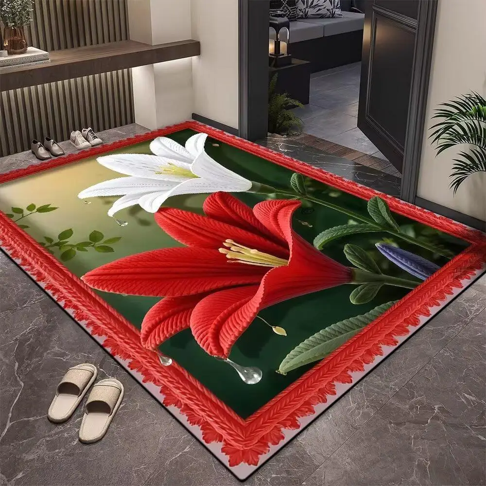 3D Simulated Flower-printed Floor Mat, Foot Mat, Bathroom Absorbent Floor Mat