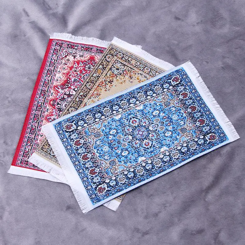 1PCS Turkish Style Miniature Weaving Rug Dollhouse Carpet Doll Accessories Floor Coverings Floral Pattern Mat Mini House Decor