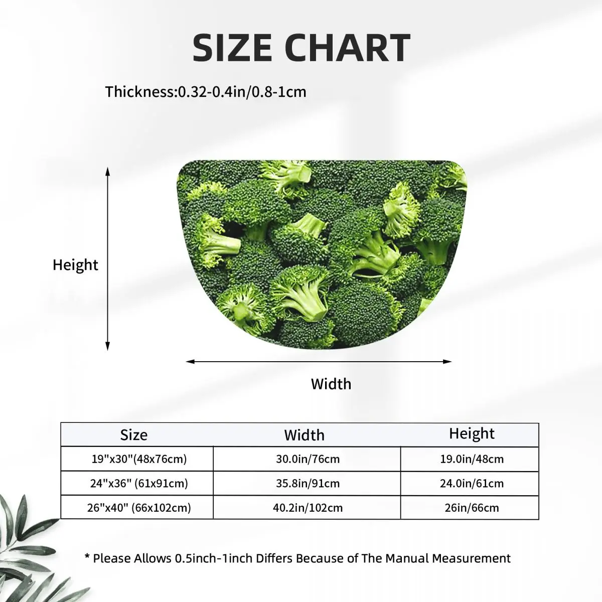 Fresh Raw Broccoli Soft Flannel Half Round Doormat Non Slip Bathroom Mat Absorbent Floor Carpet for Home Bedroom
