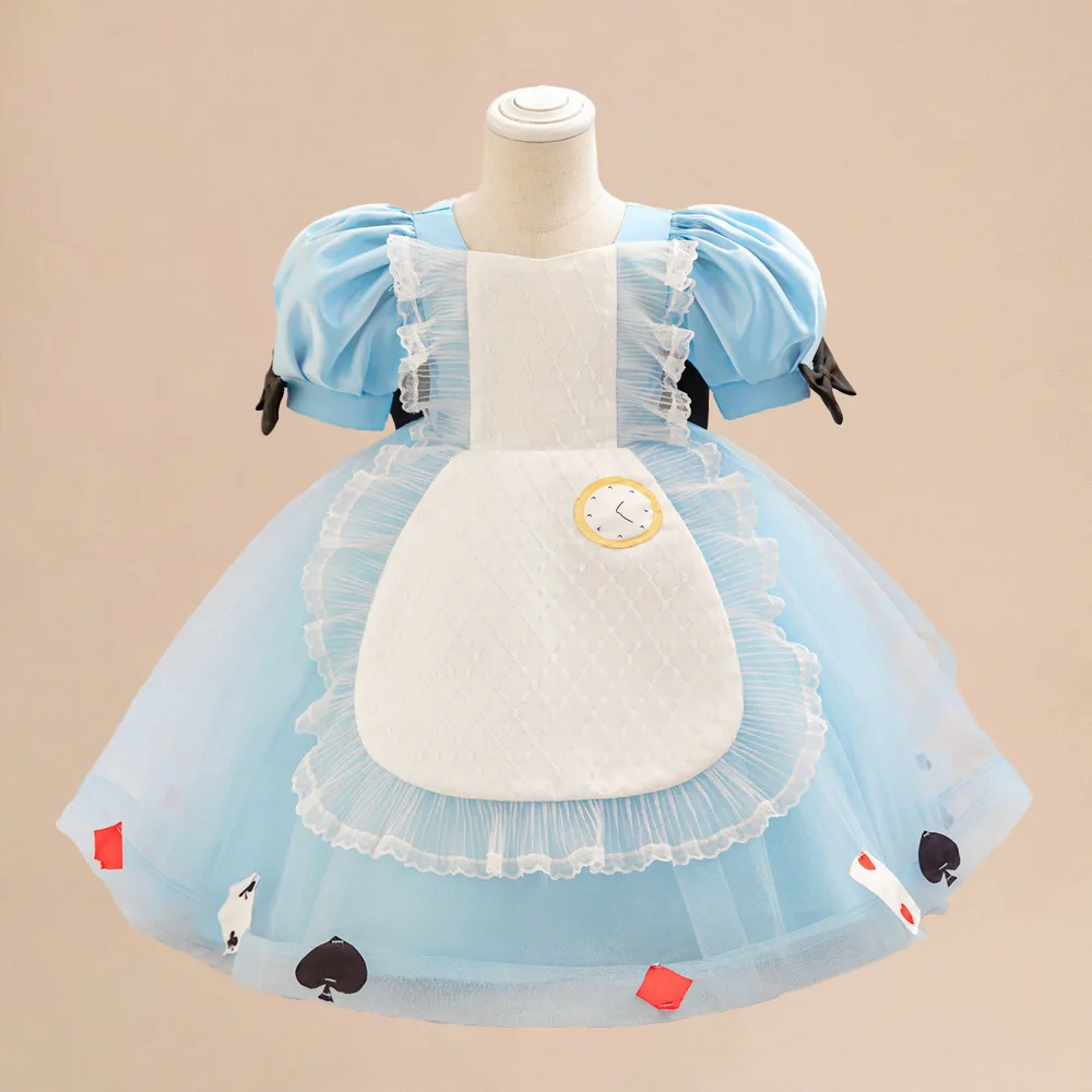 Halloween Baby Kids Girls Anime Alice Adventures Blue Fancy Party Dress Alice Dream Infant Sissy Maid Lolita Cosplay Costume