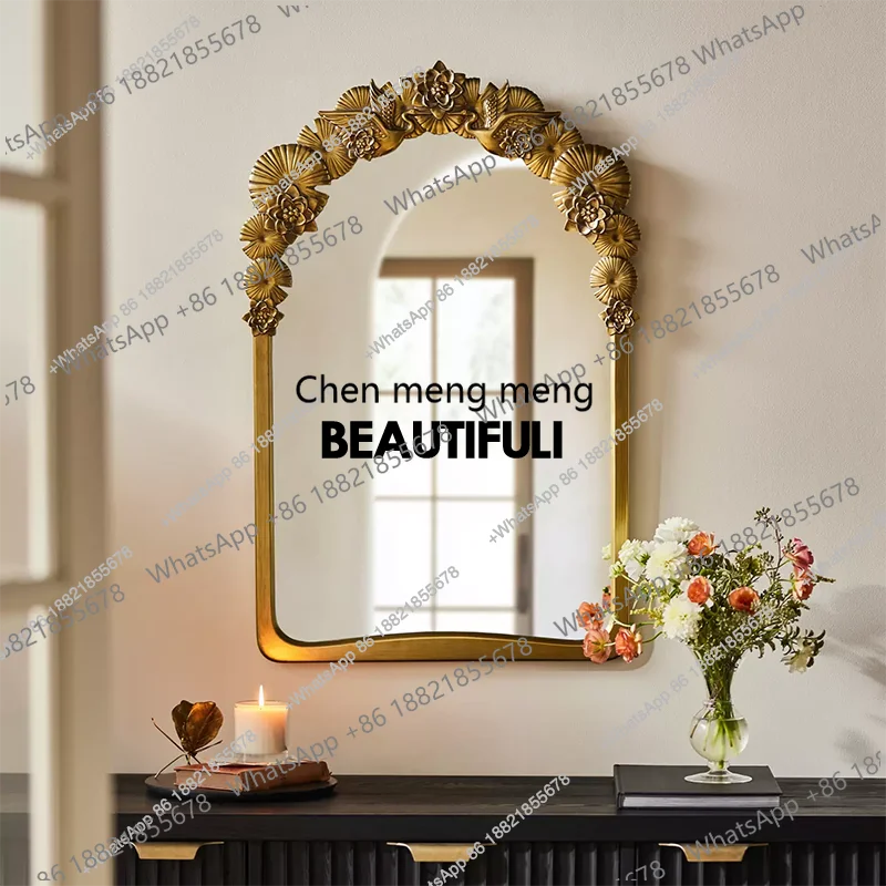 

Французское зеркало для ванной комнаты, ретро резное косметическое зеркало, украшение для домашнего камина, настенное подвесное косметическое зеркало