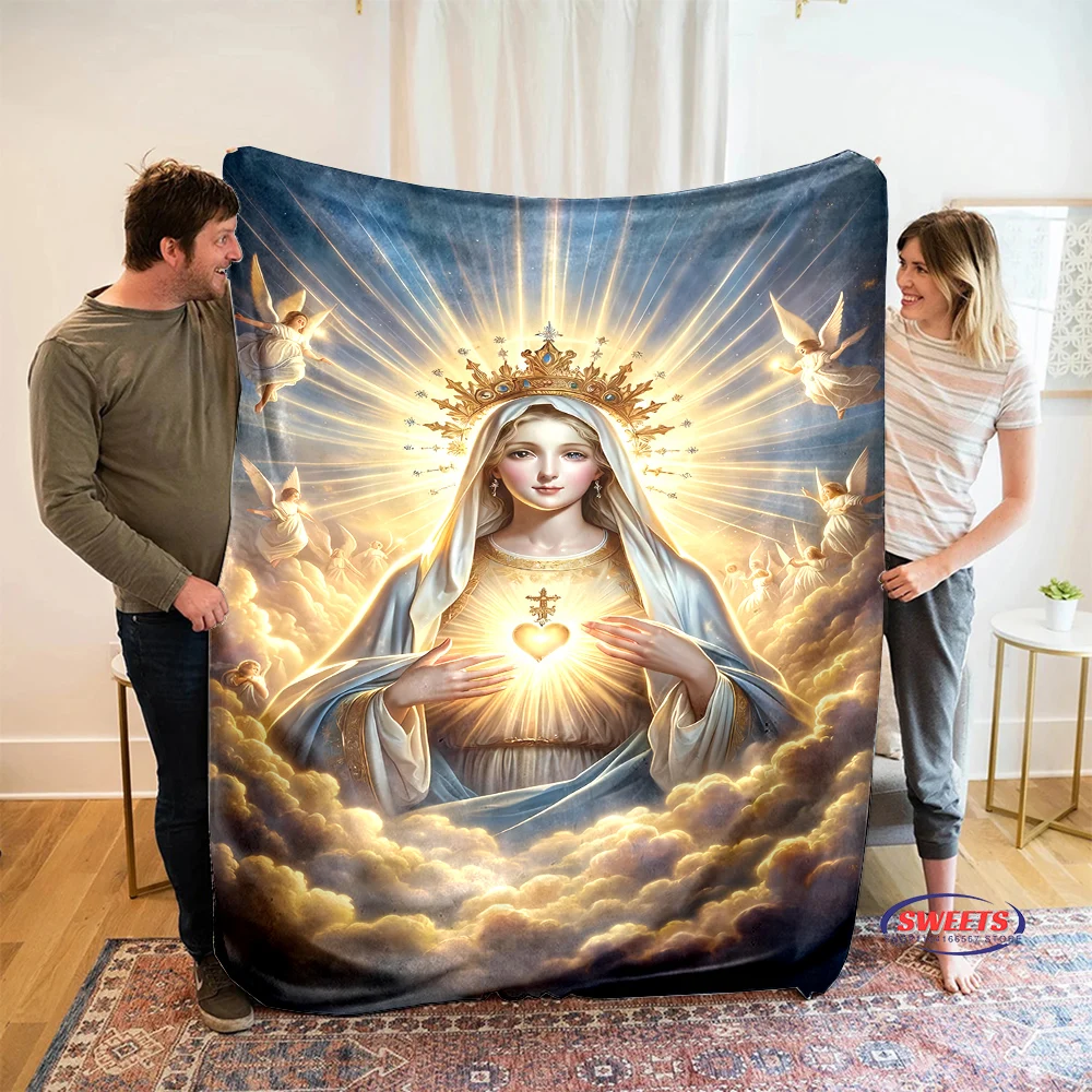 New Arrive ! 6 Size Merciful Virgin Mary Flannel Art Blanket Sofa Bed Cover Four Season Soft Fluffy Quilt Blanket Flannel Throw