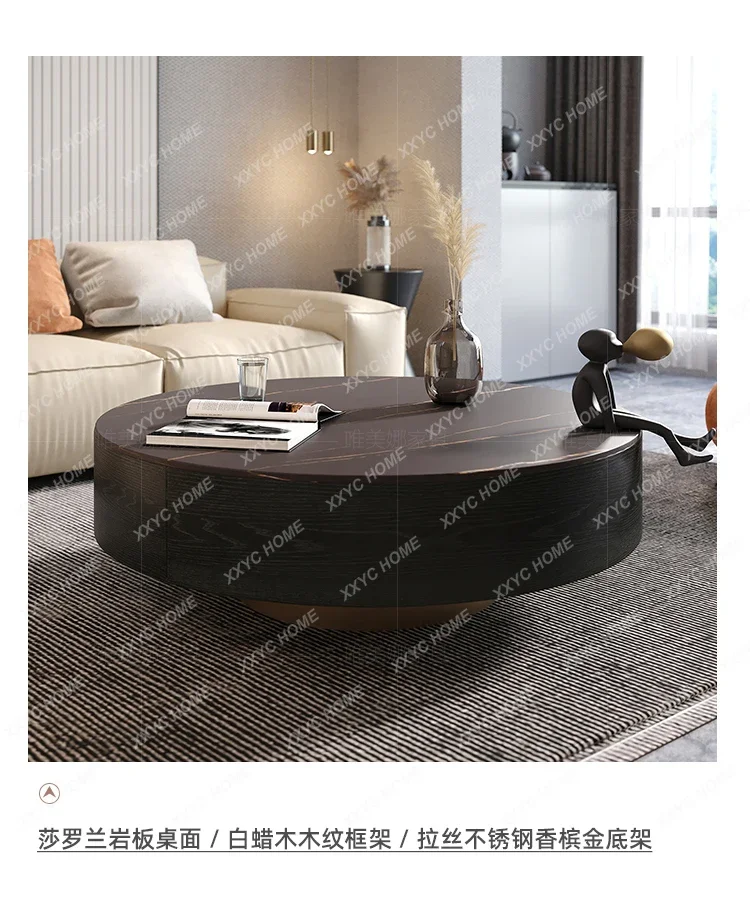 

HMJSimple small apartment marble upgraded rock slab coffee table modern living room light luxury round