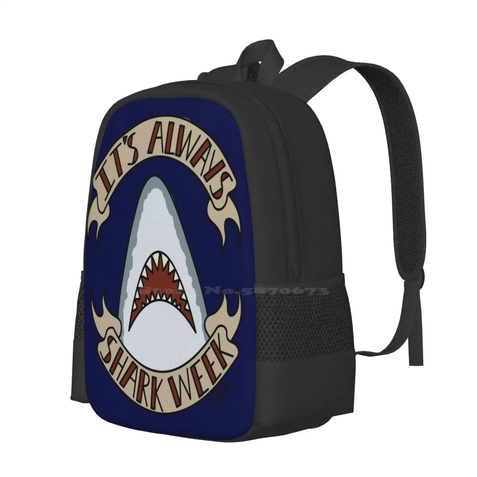 It'S Always Shark Week Hot Sale Schoolbag Backpack Fashion Bags Shark Week American Traditional Tattoo