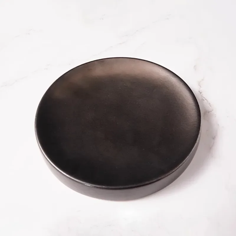Creative Round Double Layered Plate Ceramic Black Dim Sum Plate Sushi Dish Sashimi Plate Molecular Cuisine Specialty Tableware